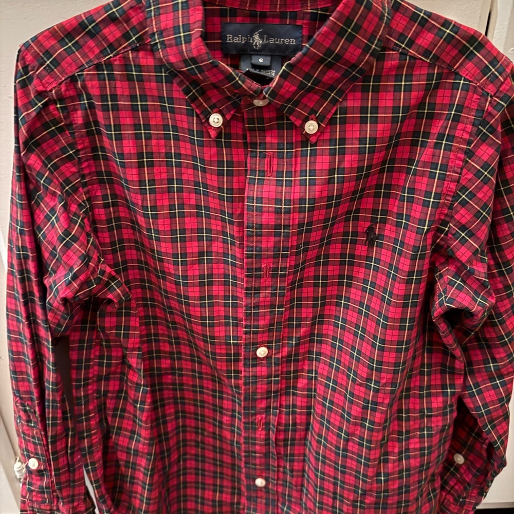 Ralph Lauren boys Red and Green Plaid Shirt size 4